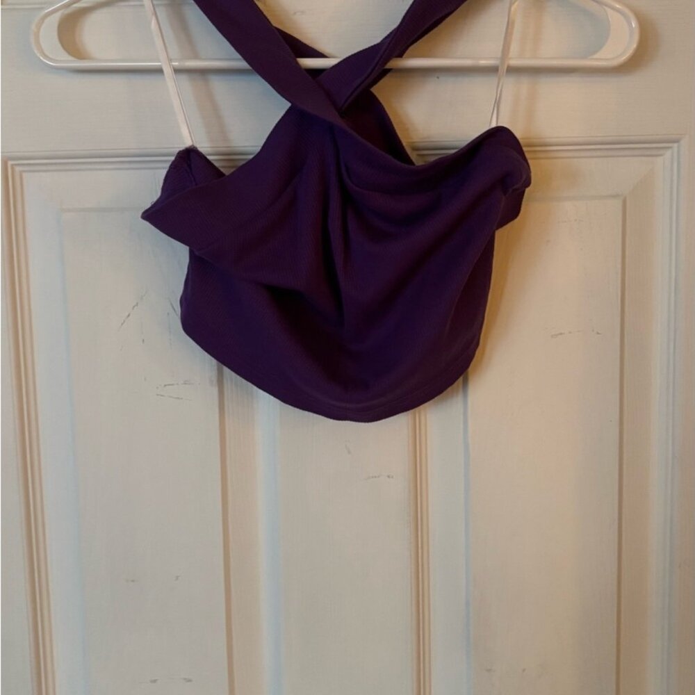 Purple Cross Neck Ribbed Crop Top - originally $20 - AT LOWEST SUGGESTED LISTING